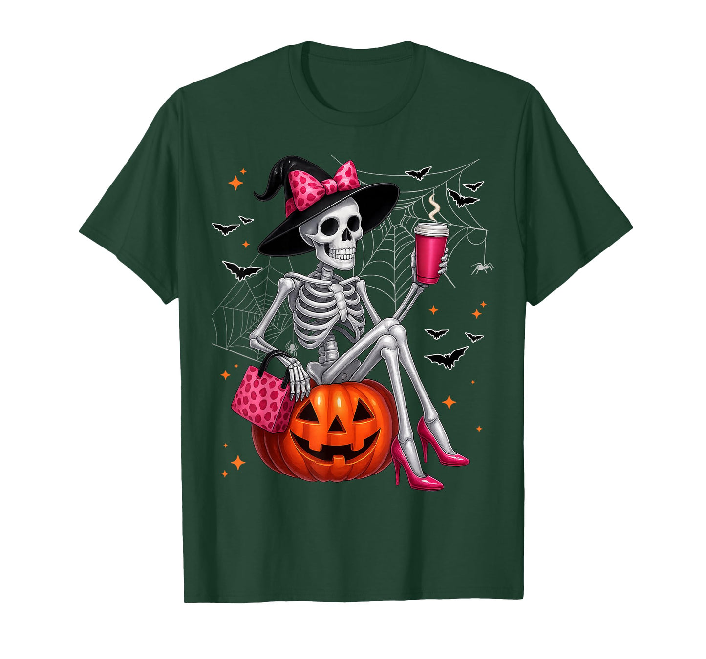 Cute Skeleton Drinking Coffee Lover Halloween Costumes Women T-Shirt