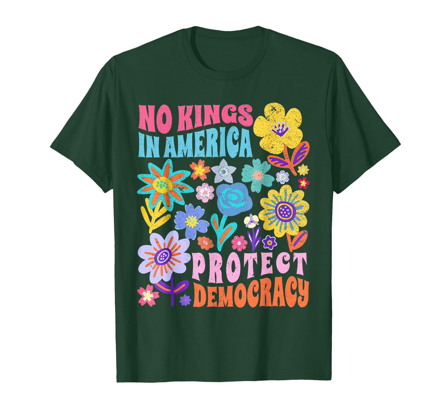Retro Floral 70s Shirt Women No King In American Democracy T-Shirt