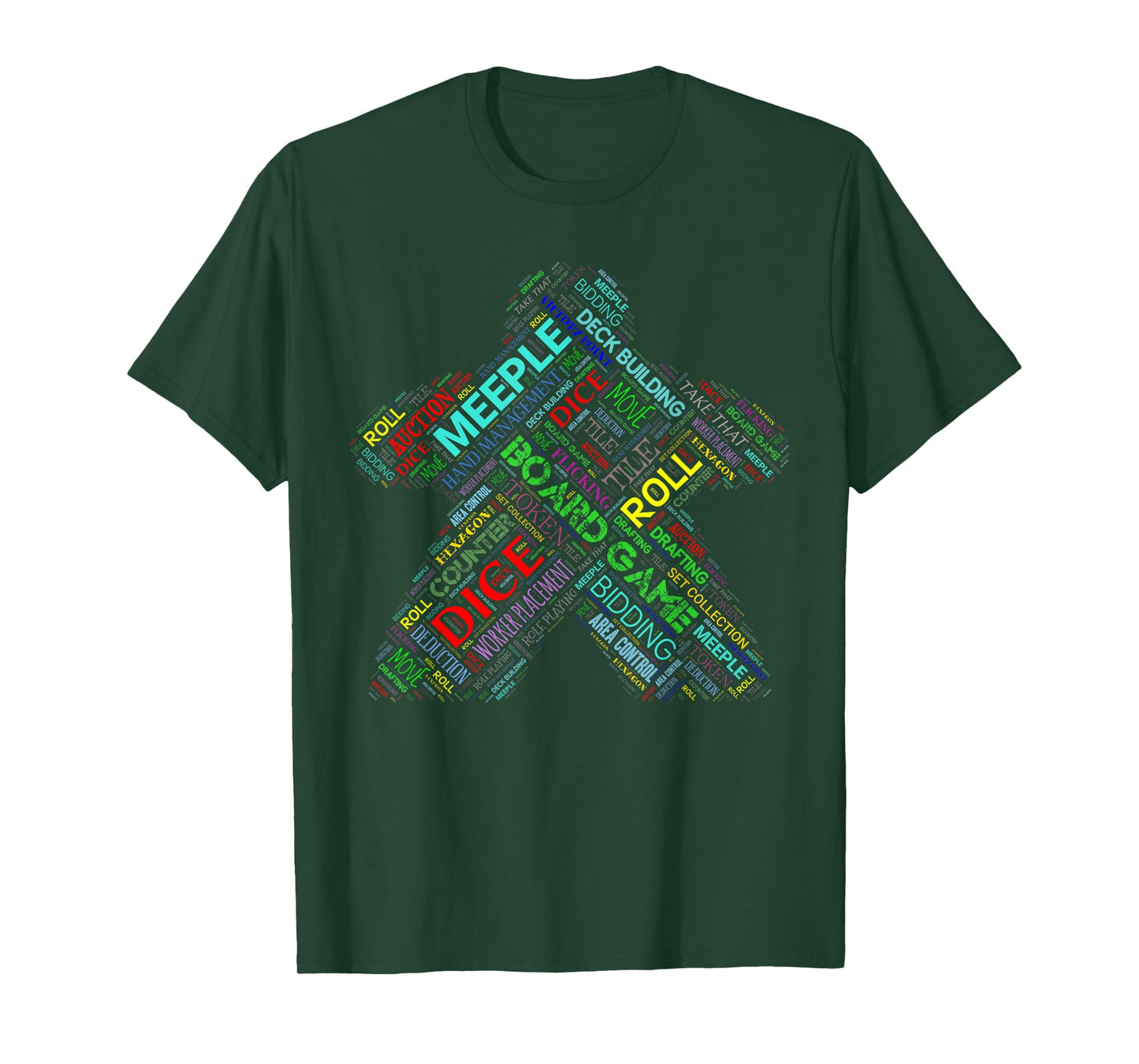 Board Game Meeple Typography with Terms and Mechanics T-Shirt