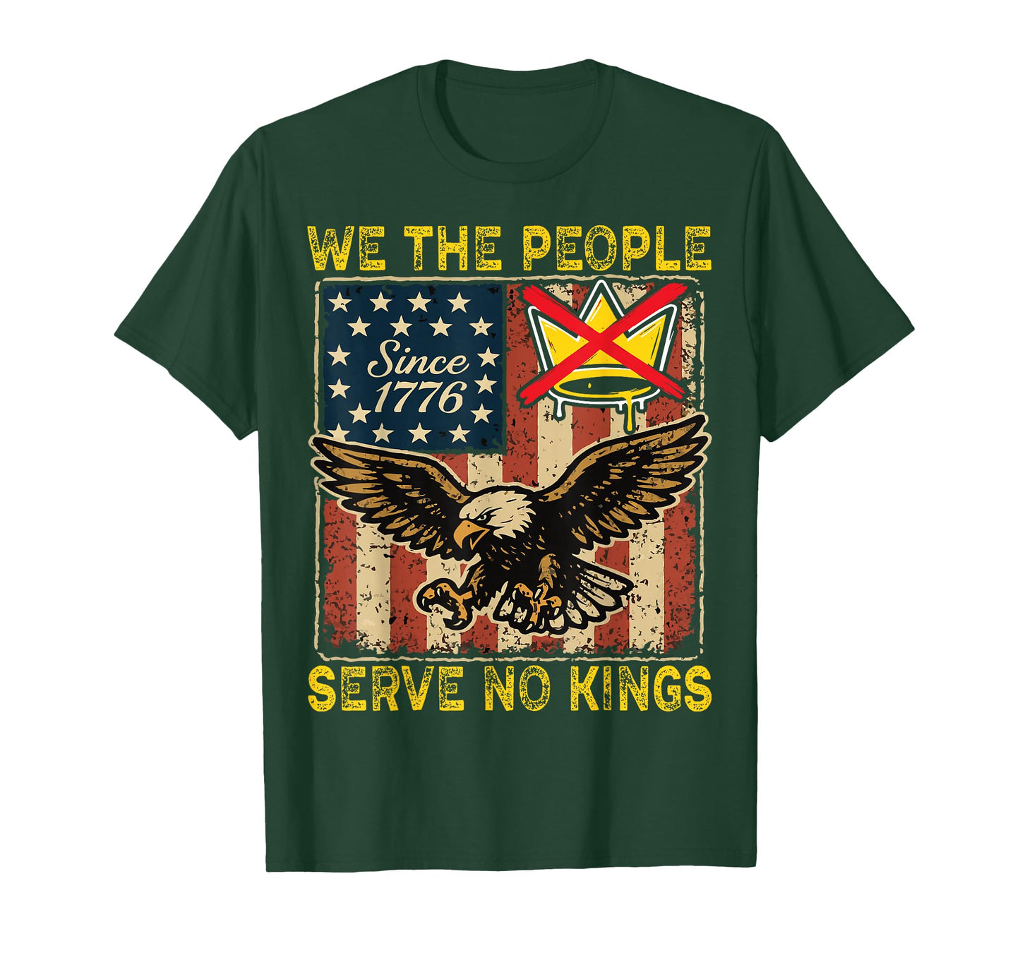 Vintage Serve No Kings Patriotic Freedom Anti Tyranny Quote T-Shirt