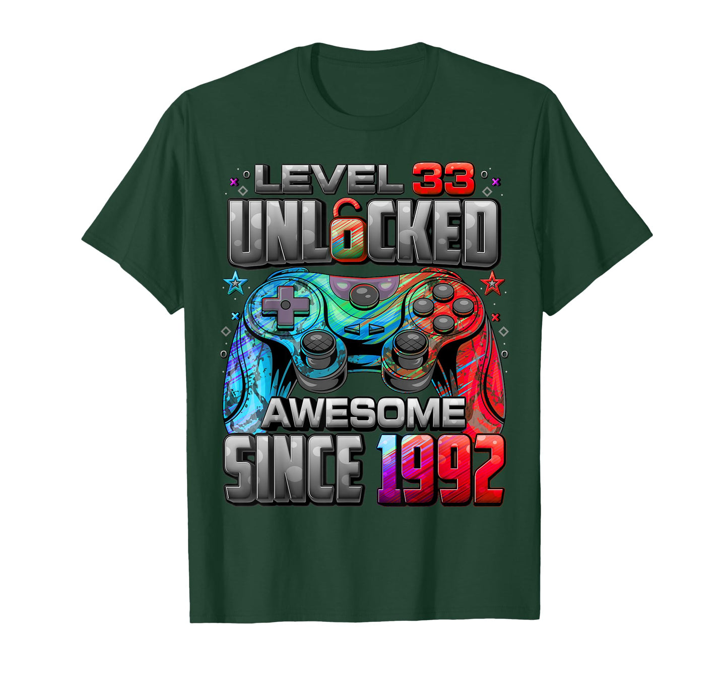 Level 33 Unlocked Awesome Since 1992 33rd Birthday Gaming T-Shirt
