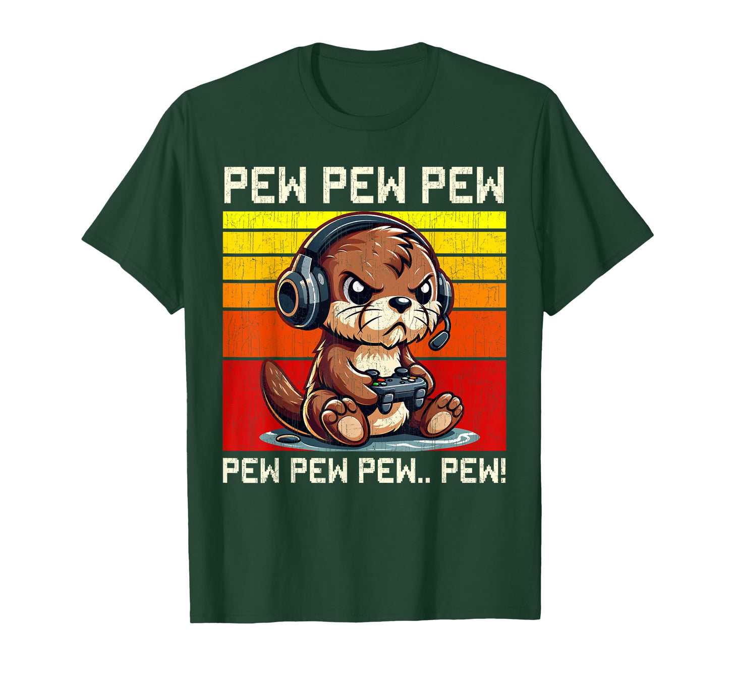 Otter Gamer Pew Funny Video Games Vintage Boys Men Girls T-Shirt