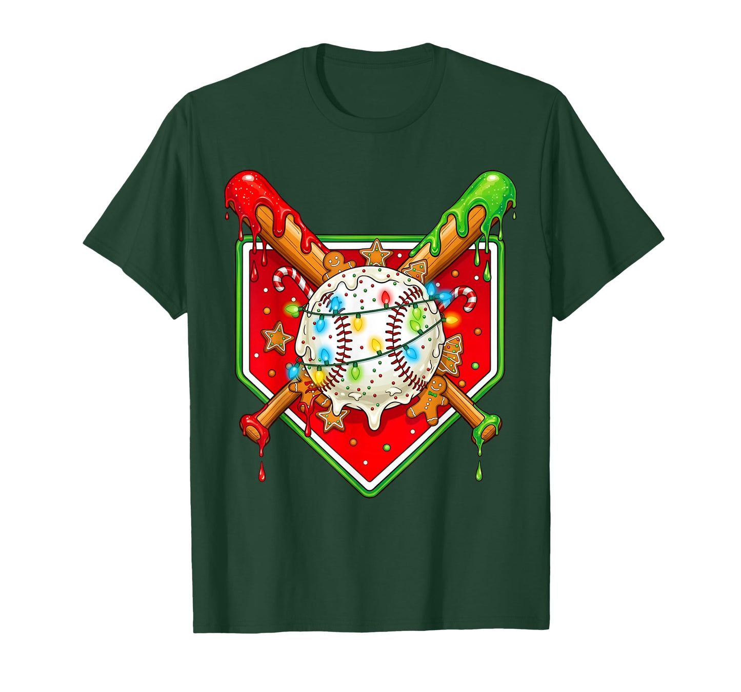 Funny Christmas Baseball Ice Cream Drip Men Women Kids T-Shirt