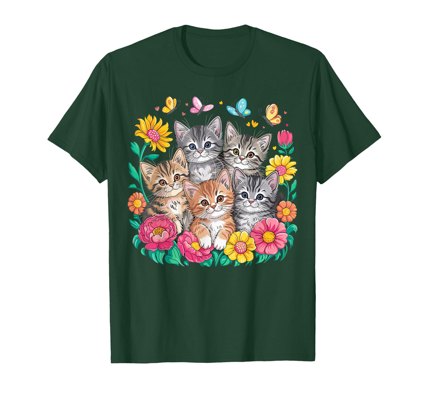 Cat Colorful Kittens Floral Cat T-Shirt