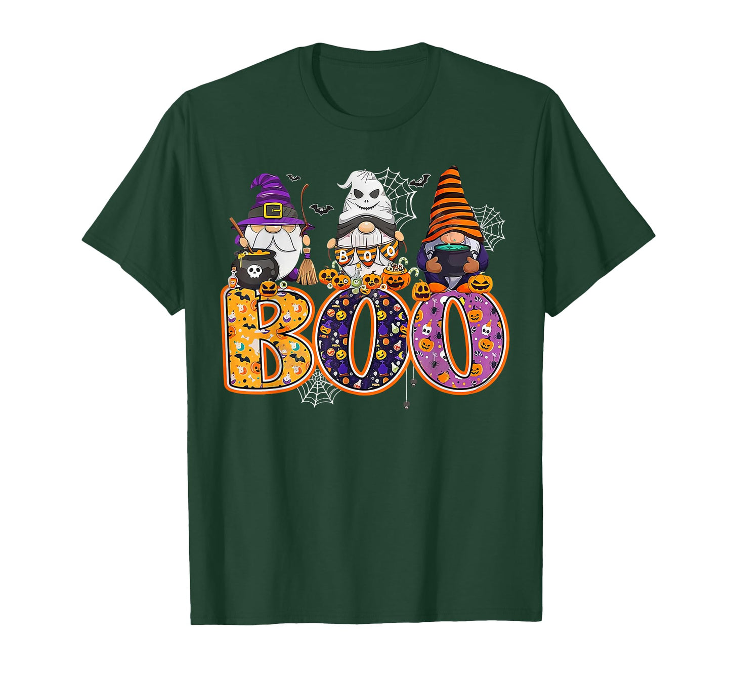 Funny Boo Witch Sipders Pumpkins Happy Halloween Gnome T-Shirt