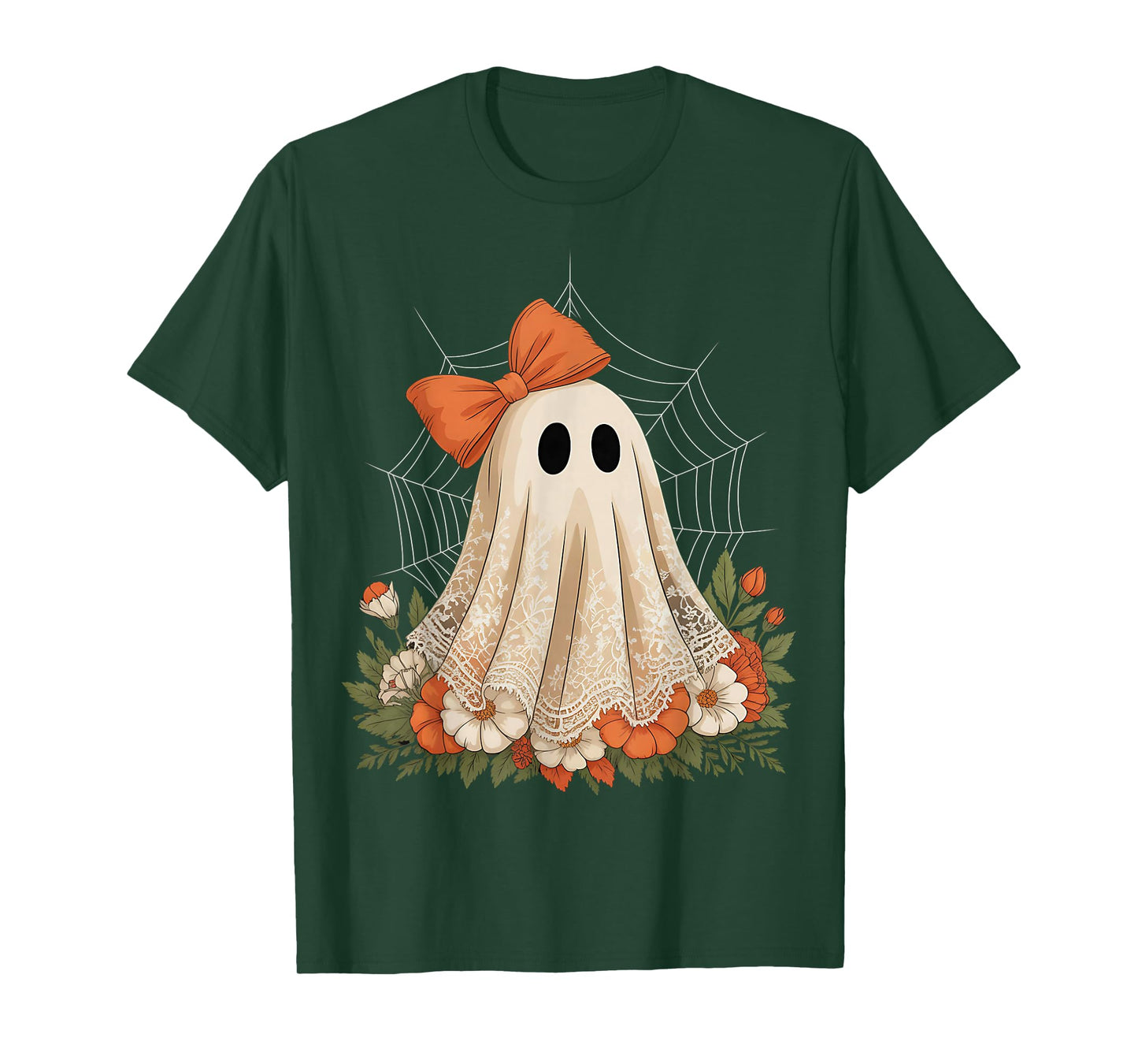 Coquette Ghost Halloween Flower Ghost Spooky Lace Ghost T-Shirt