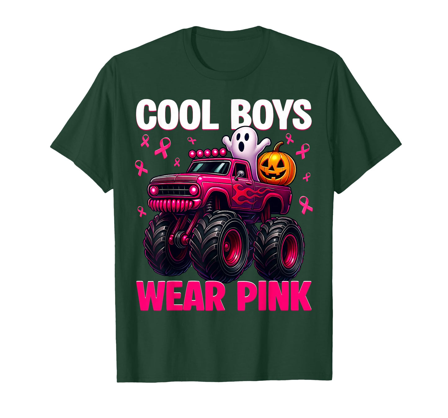Cool Boo Wear Pink Monster Truck Breast Cancer Boys Kids T-Shirt