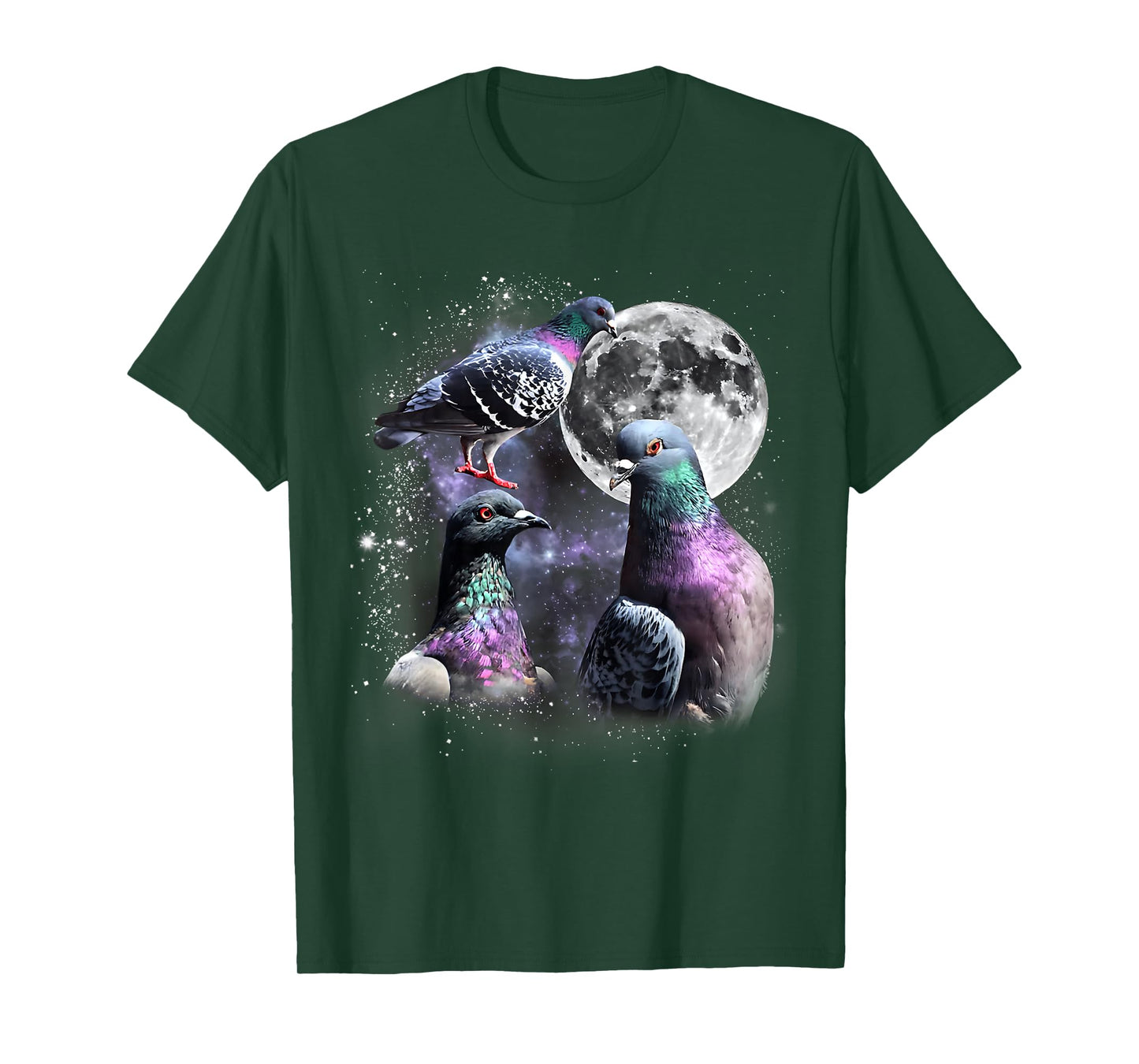 Funny Three Pigeon Moon Weird Cursed Meme 3 Pigeon Silly T-Shirt