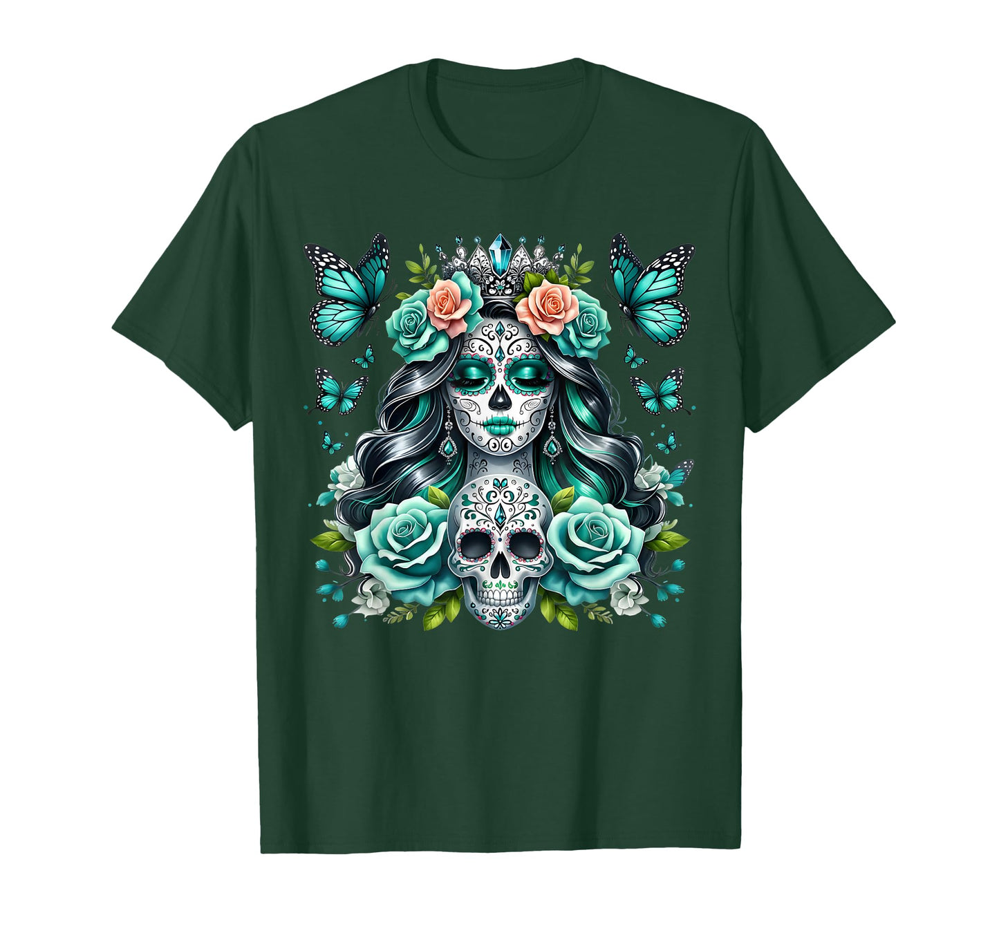 De Los Muertos La Catrina Day of The Dead Floral Sugar Skull T-Shirt