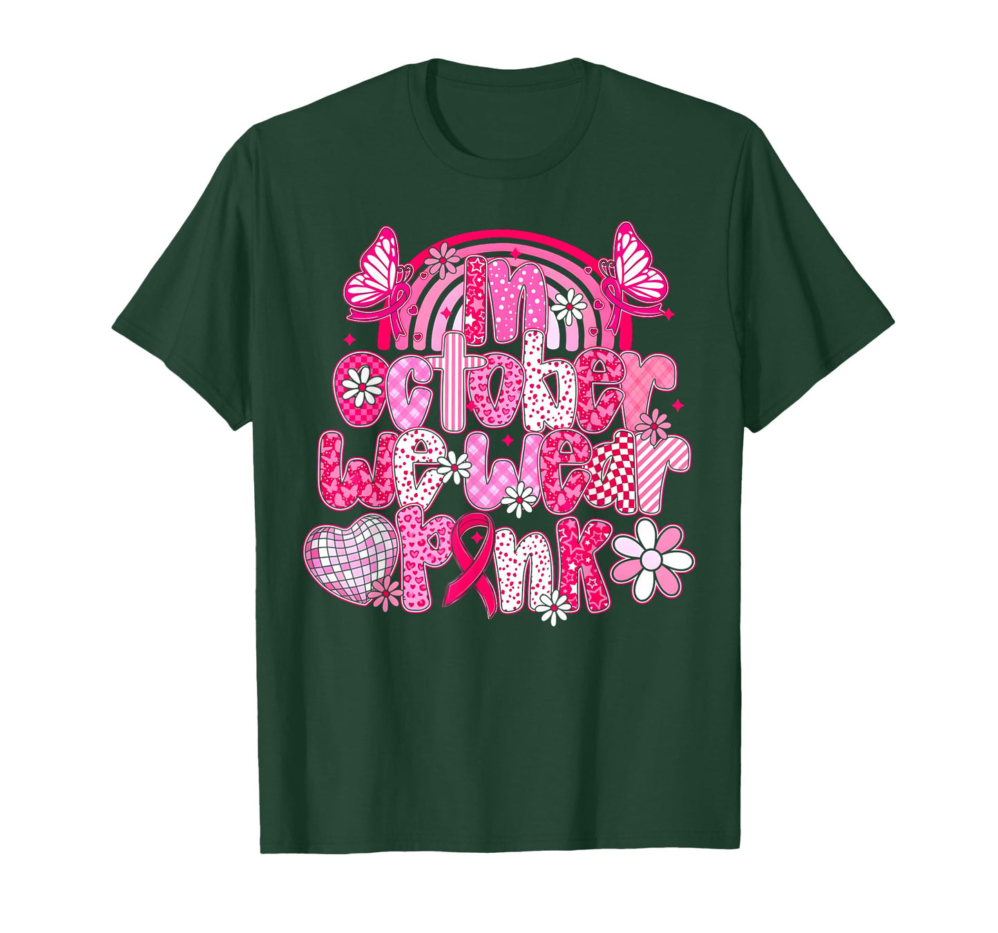 in October We Wear Pink Preppy Breast Cancer Awareness T-Shirt