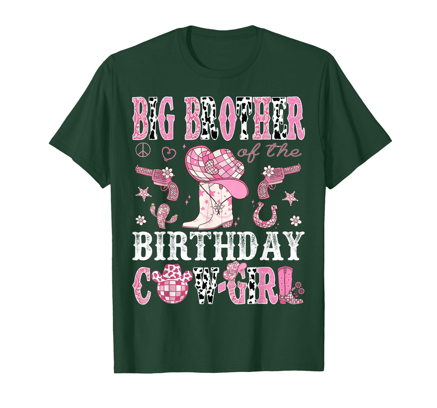 Big Brother Of The Birthday Cow-Girl Pink Disco Western T-Shirt