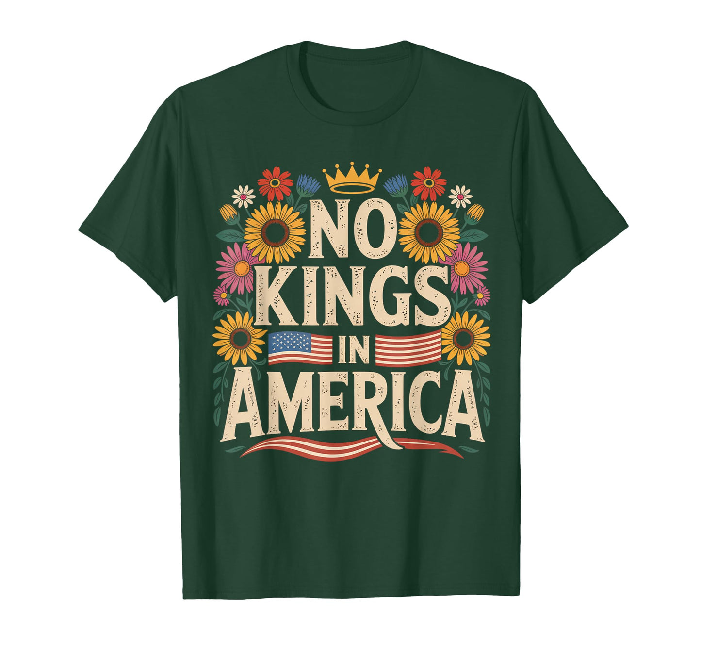 No Kings in America Protest Sign Defiant Voice Floral T-Shirt