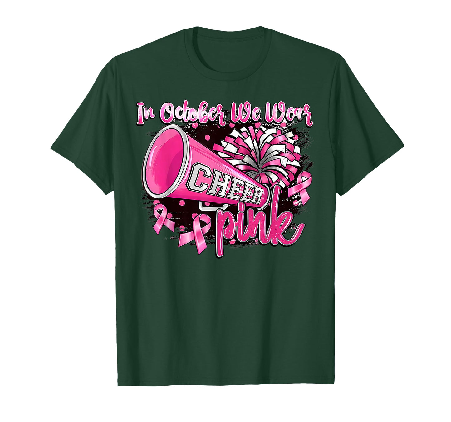 In October We Wear Pink With Cheer Breast Cancer Cheerleader T-Shirt