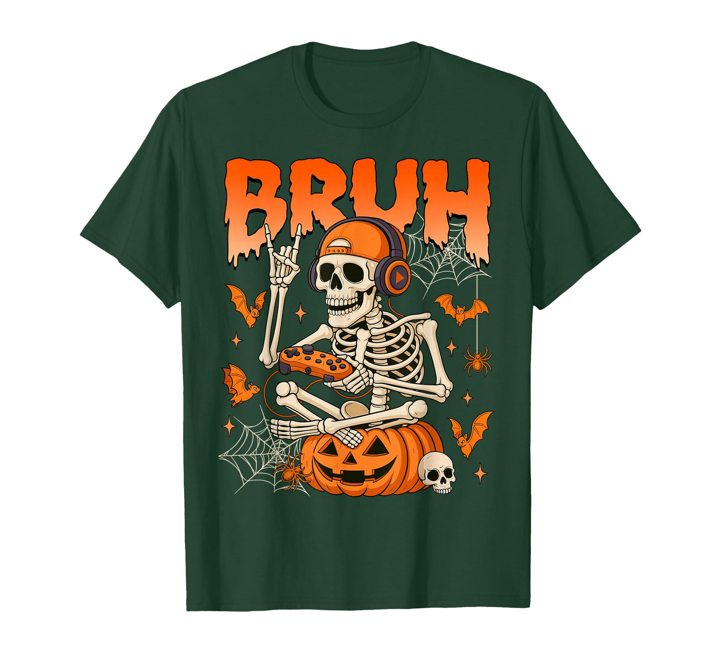 Bruh Halloween Boys Kids Gamer Mens Skeleton Video Gaming T-Shirt
