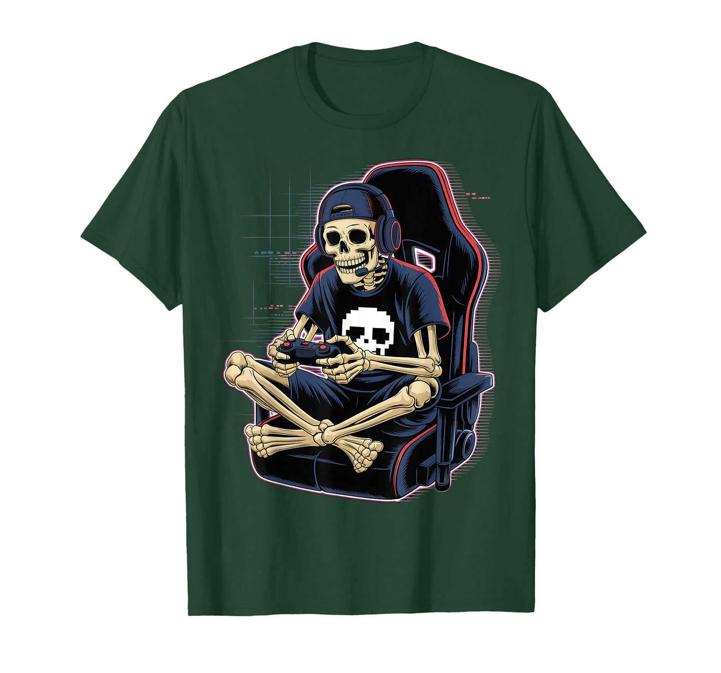 Halloween Skeleton Gamer Video Gaming Boys Men Kids Teens T-Shirt