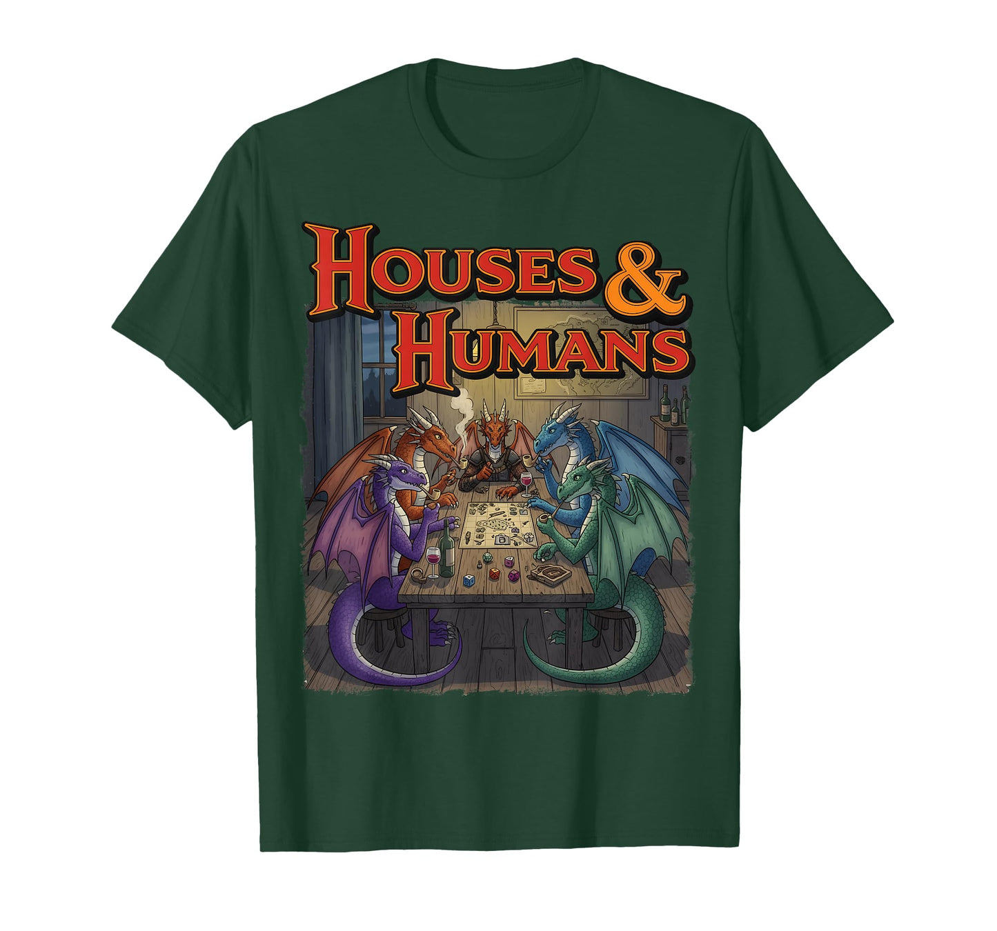 Gaming Houses Humans Funny Rpg Parody Gamer Men Boys Kids T-Shirt