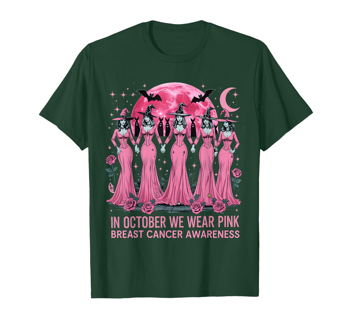 in October We Wear Pink Halloween Breast Cancer Awareness T-Shirt