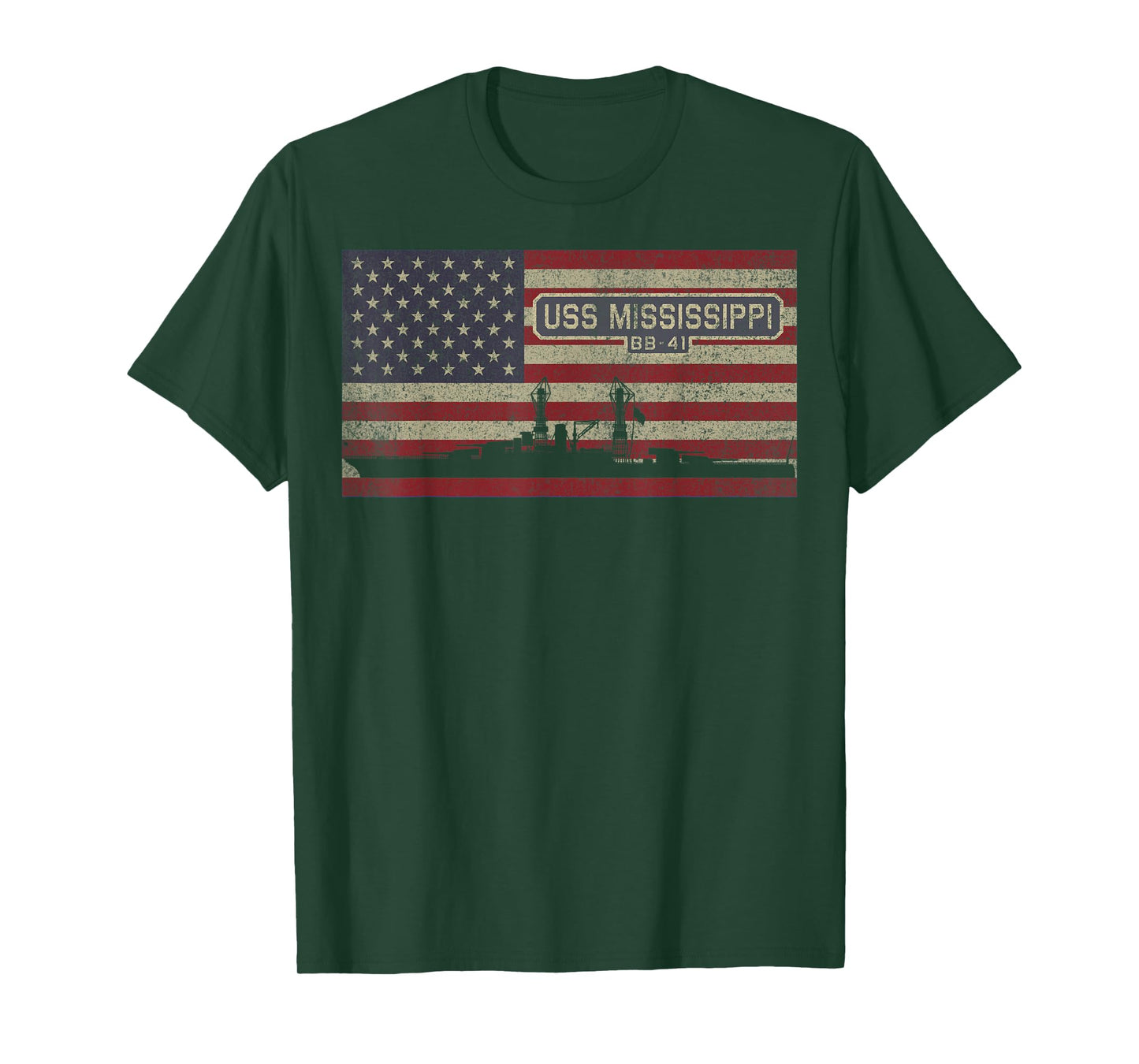 USS Mississippi BB-41 WW2 Battleship USA American Flag T-Shirt