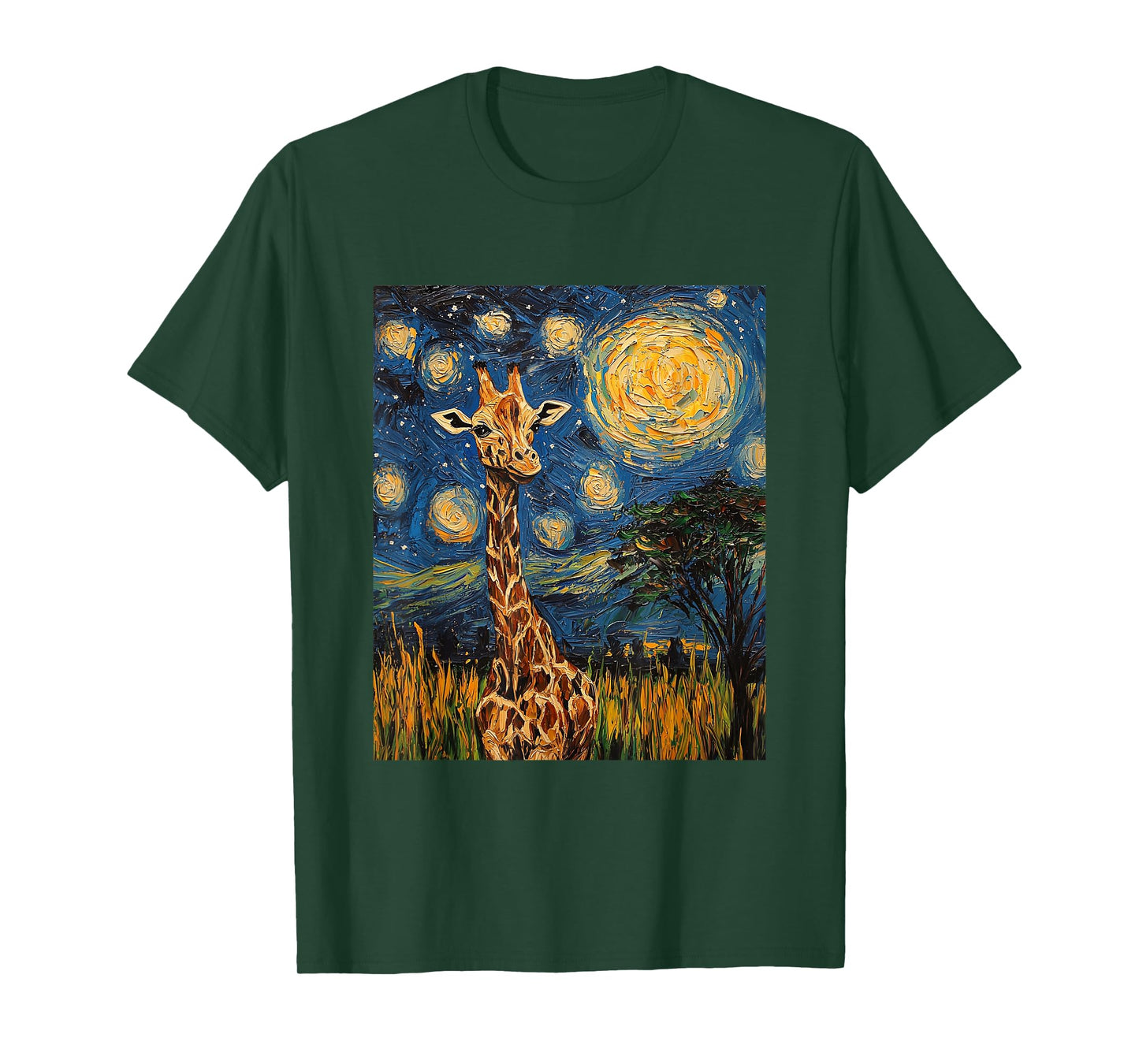 Cute Giraffe Africa - Van Gogh Style - Starry Night T-Shirt