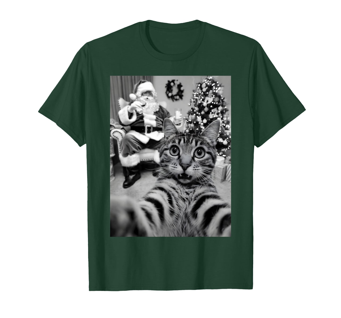 Christmas Santa Claus Merry X-Mas Funny Cat Selfie T-Shirt for Men Women Kids