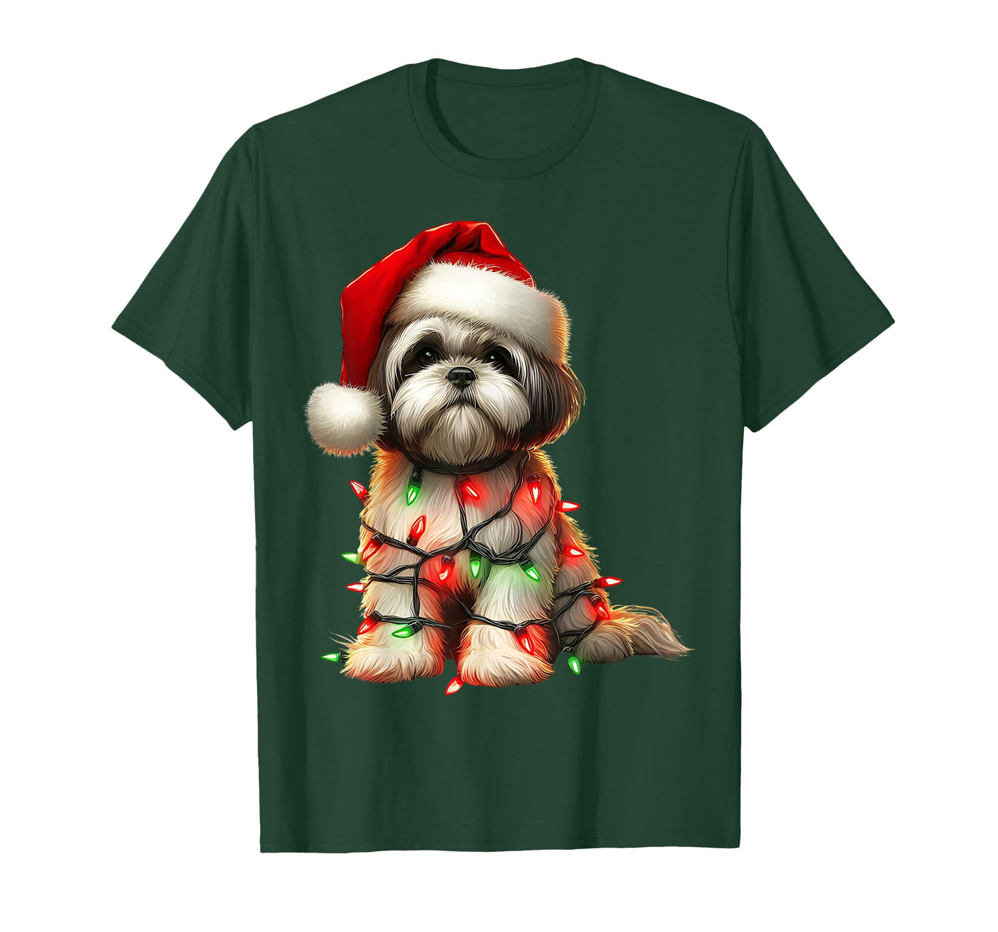 Shih Tzu Dog Christmas Lights Santa Hat Dog Lover T-Shirt