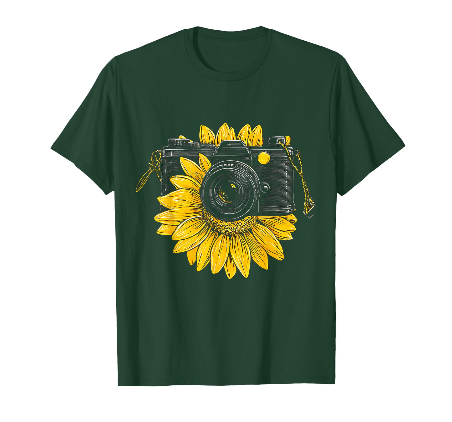 Sunflower Camera Motif Drawing Flower Artwork Sunflower T-Shirt