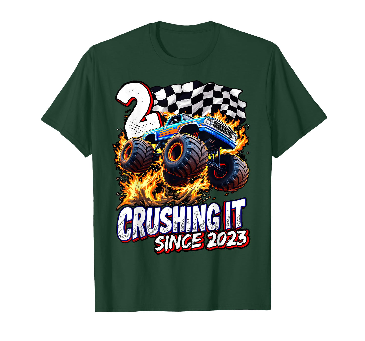 Birthday Monster Truck 2 Year Old Boys 2nd Party Born 2023 T-Shirt