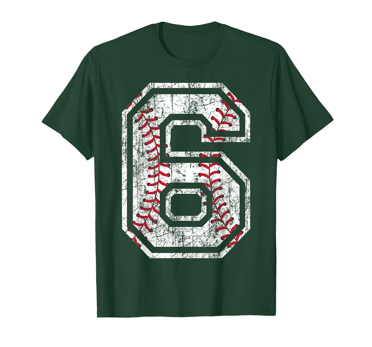 Baseball Jersey Number 6 Vintage Distressed 6th Birthday T-Shirt