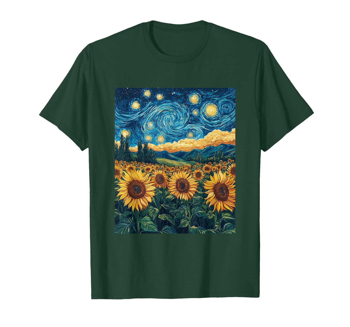 Sunflower Floral Flower Van Gogh Style Starry Night Graphic T-Shirt