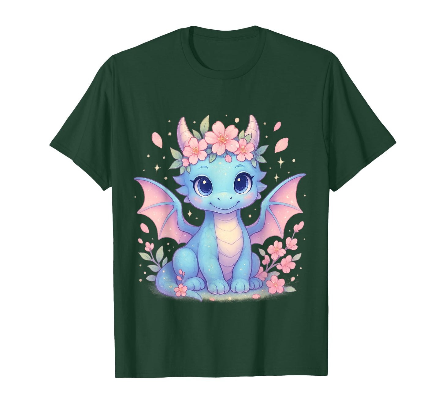 Cute Dragon With Cherry Blossoms Flower For Kids Girls Boys T-Shirt