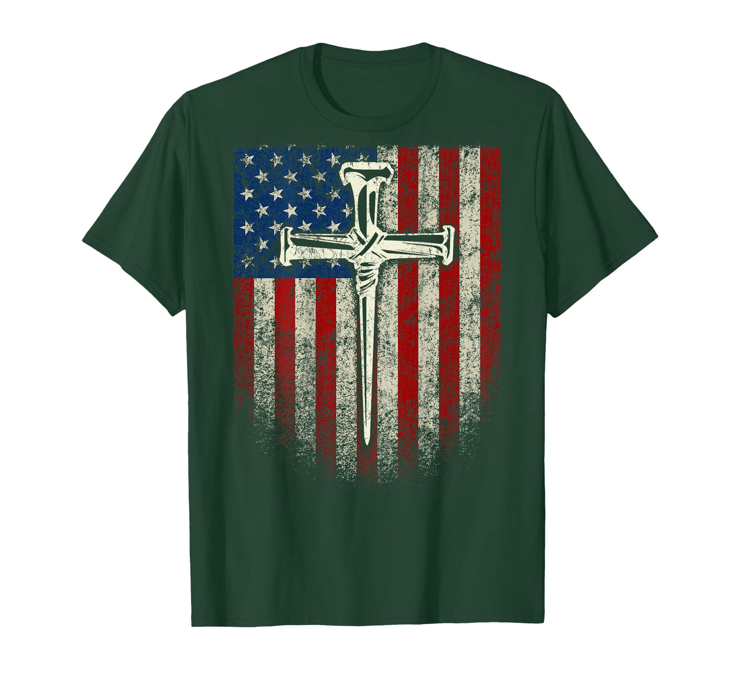 (Art on Back) American US Flag Cross Christian T-Shirt