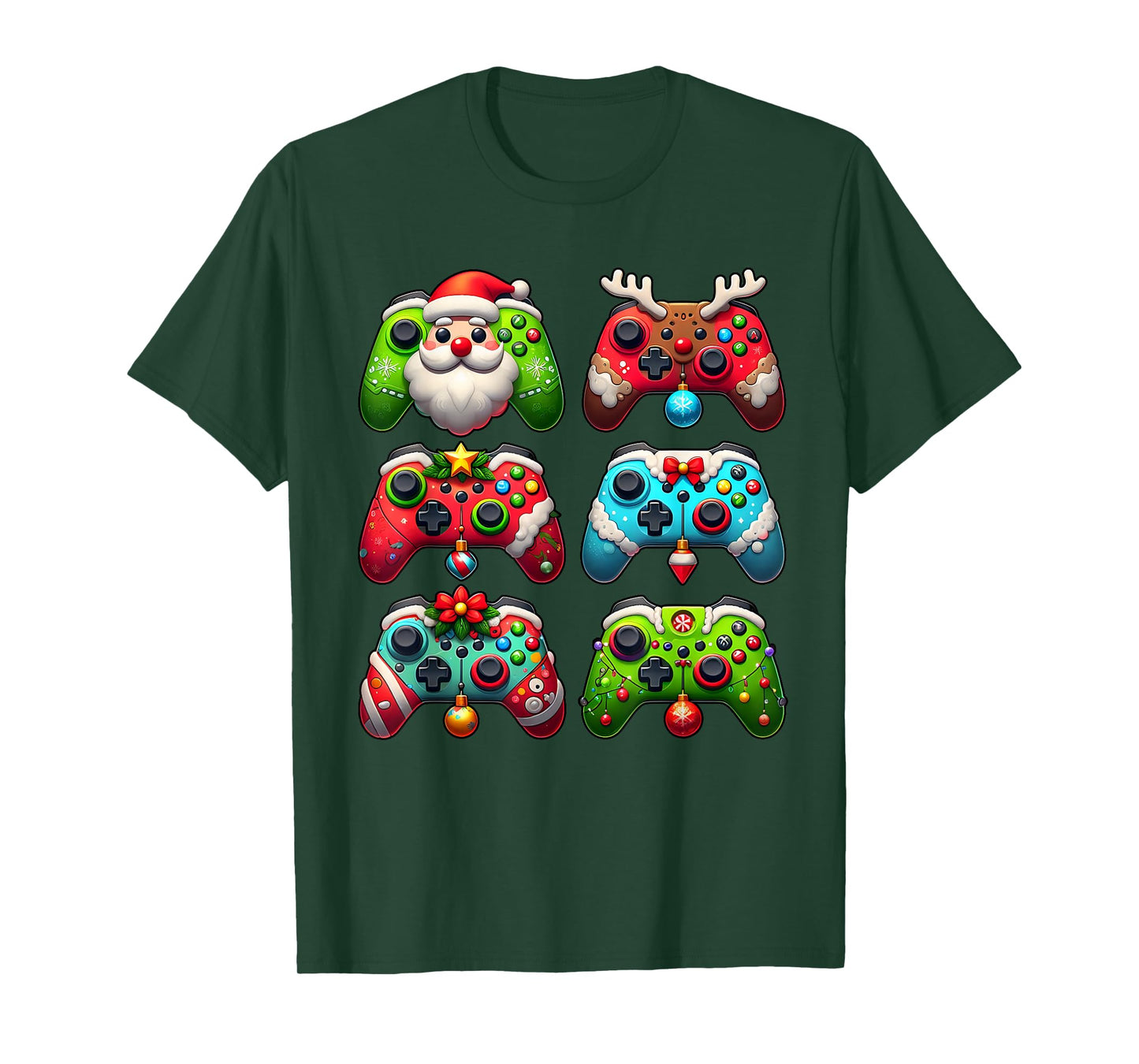 Christmas Santa Elf Lights Gaming Controllers Xmas Boys Kids T-Shirt