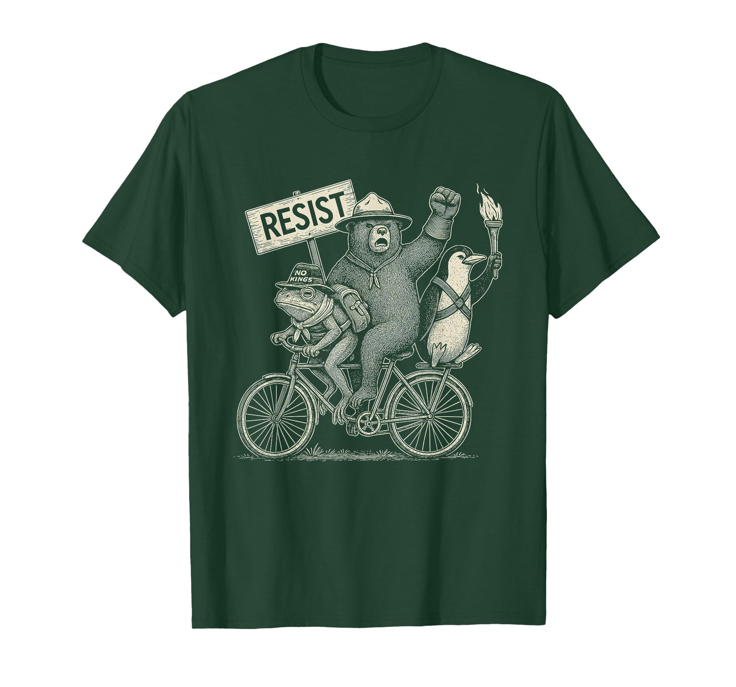 Retro Penguin Frog Bear On Bike Resist Protest Portland Frog T-Shirt
