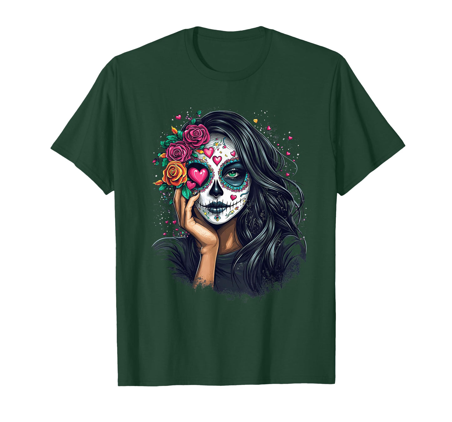 Floral Mexican Day of the Dead Dia De Muertos Heart Women T-Shirt
