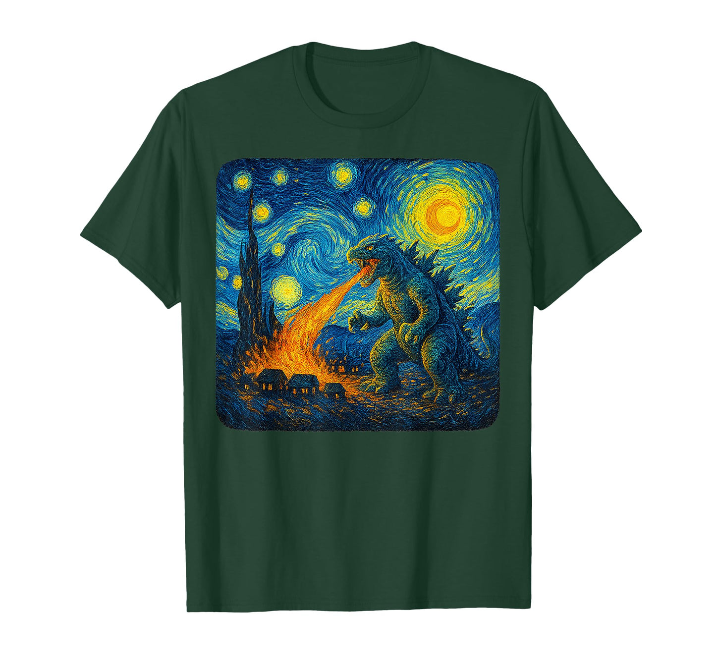 Japanese Monster Kaiju Starry Night Van Gogh Gifts Men Women T-Shirt