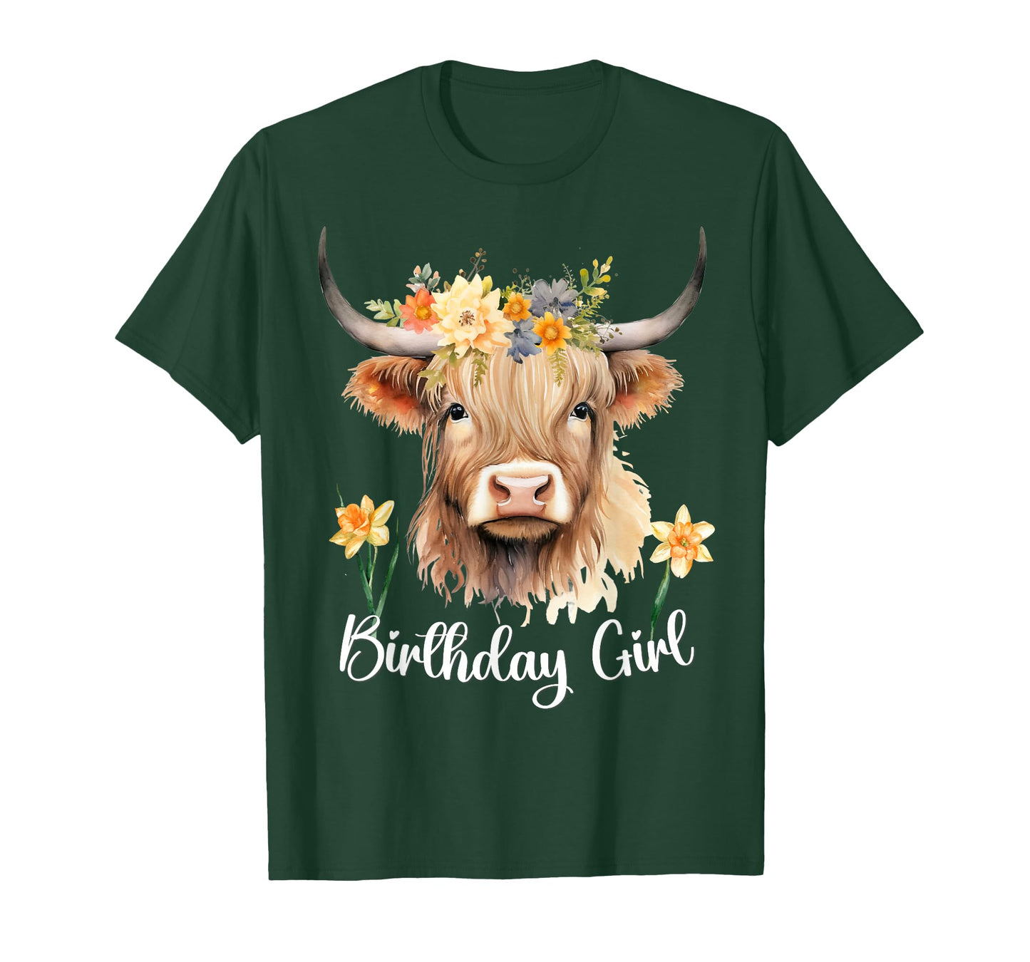 Highland Cow with Flowers for the Birthday Girl Toddler 6-8 T-Shirt