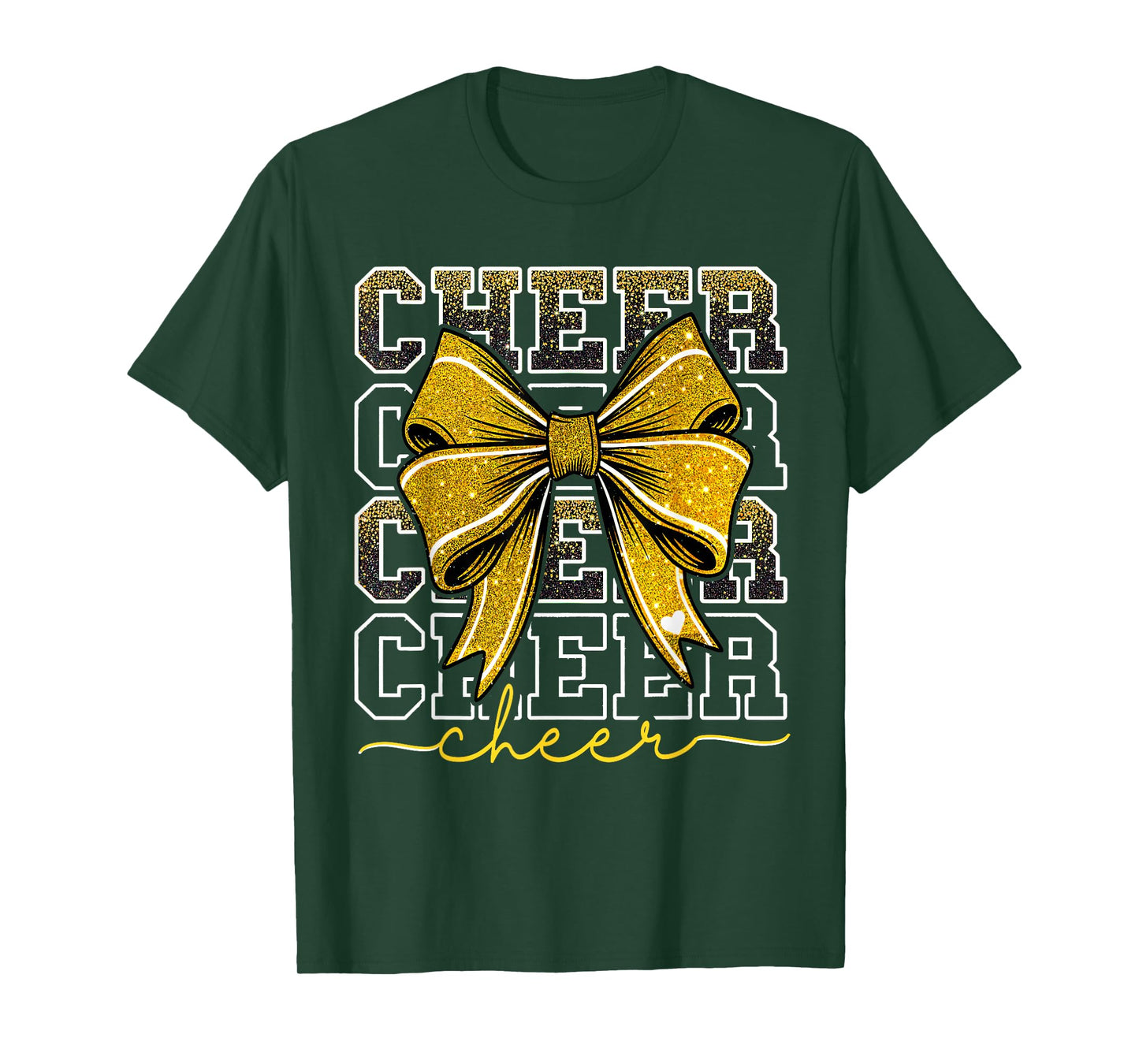 Coquette Cheer Bow Team Cheerleader Gold Cheerleading Yellow T-Shirt