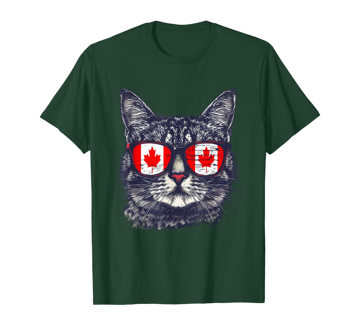 Canada Flag Cat Canadian Pride Sunglass Canada Maple Leaf T-Shirt