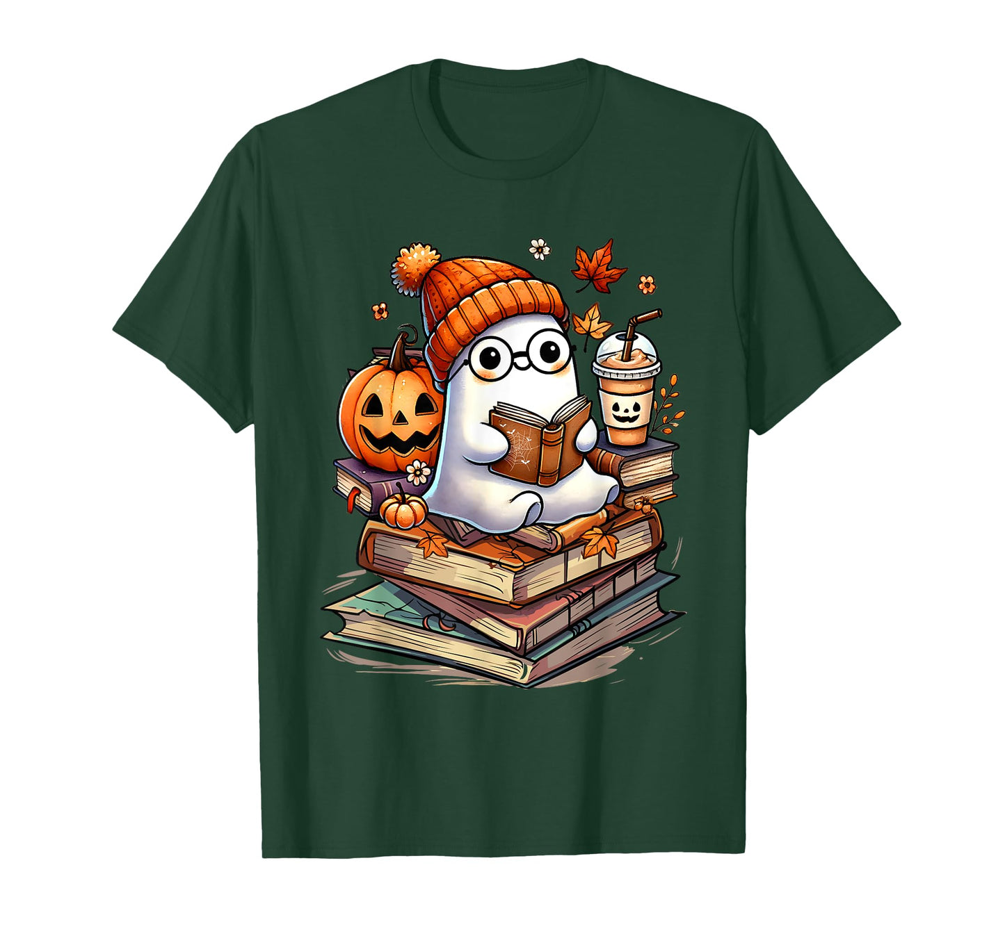 Cute Ghost Reading Book Lovers Autumn Fall Halloween Ghost T-Shirt