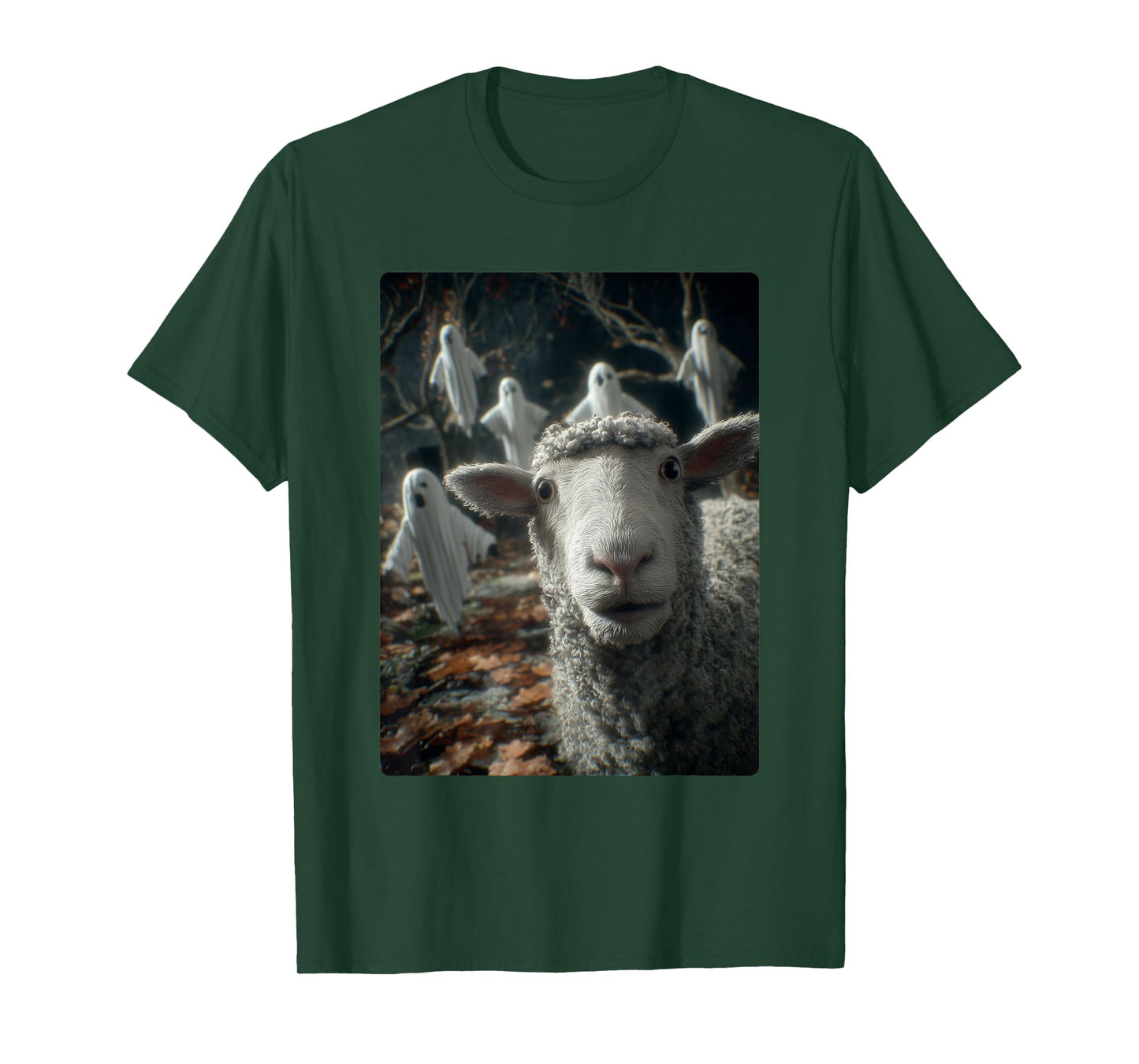 Funny Sheep Selfie Ghosts Haunted Forest Halloween Animal T-Shirt
