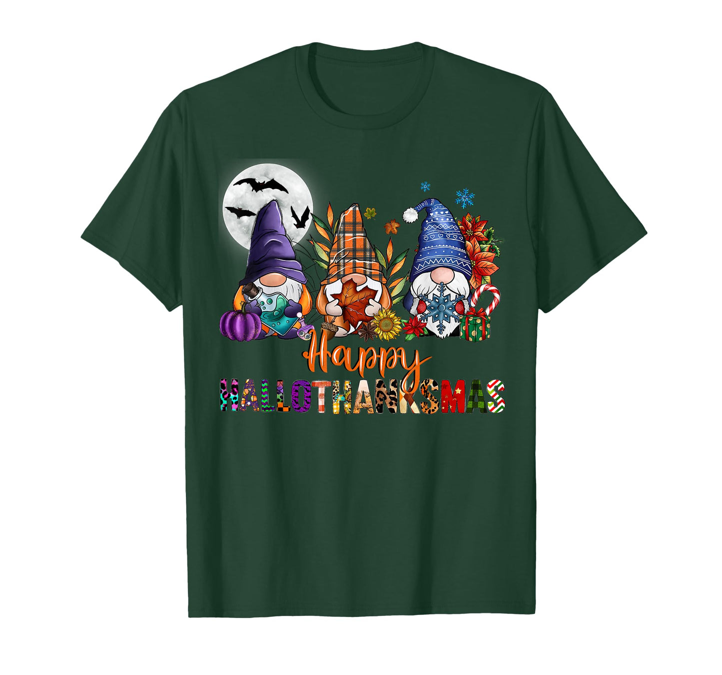 Halloween Thanksgiving Christmas Happy HalloThanksMas Gnome T-Shirt