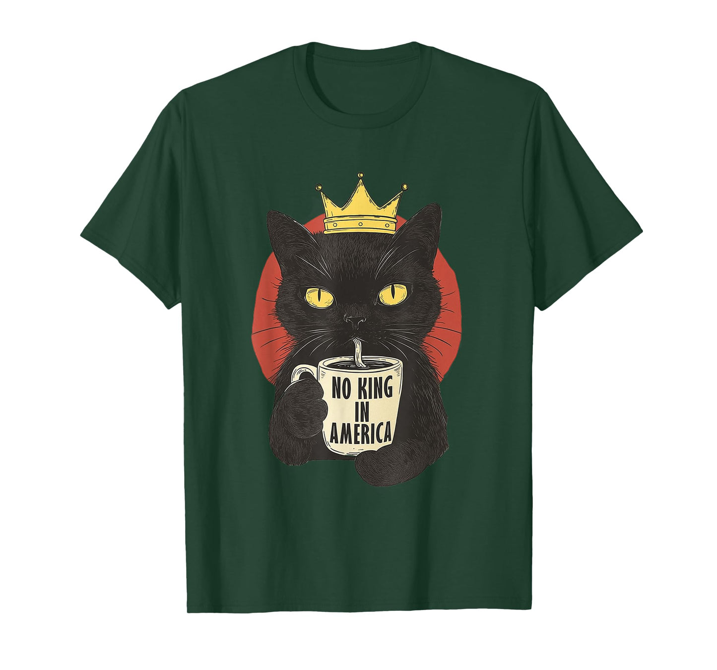 No Kings in America Black Cat Drinking Coffee T-Shirt