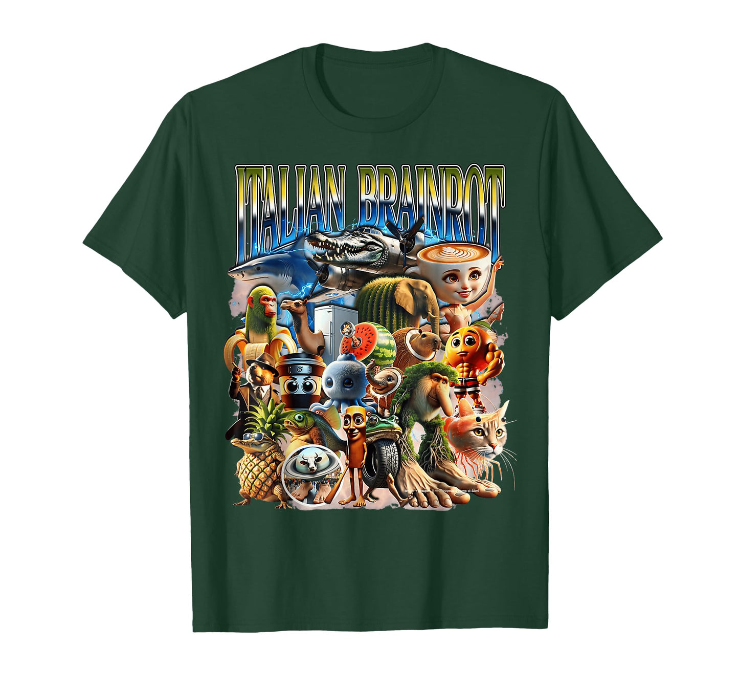 Types of Italian Brainrot Meme Character Hand Drawn for Kids T-Shirt