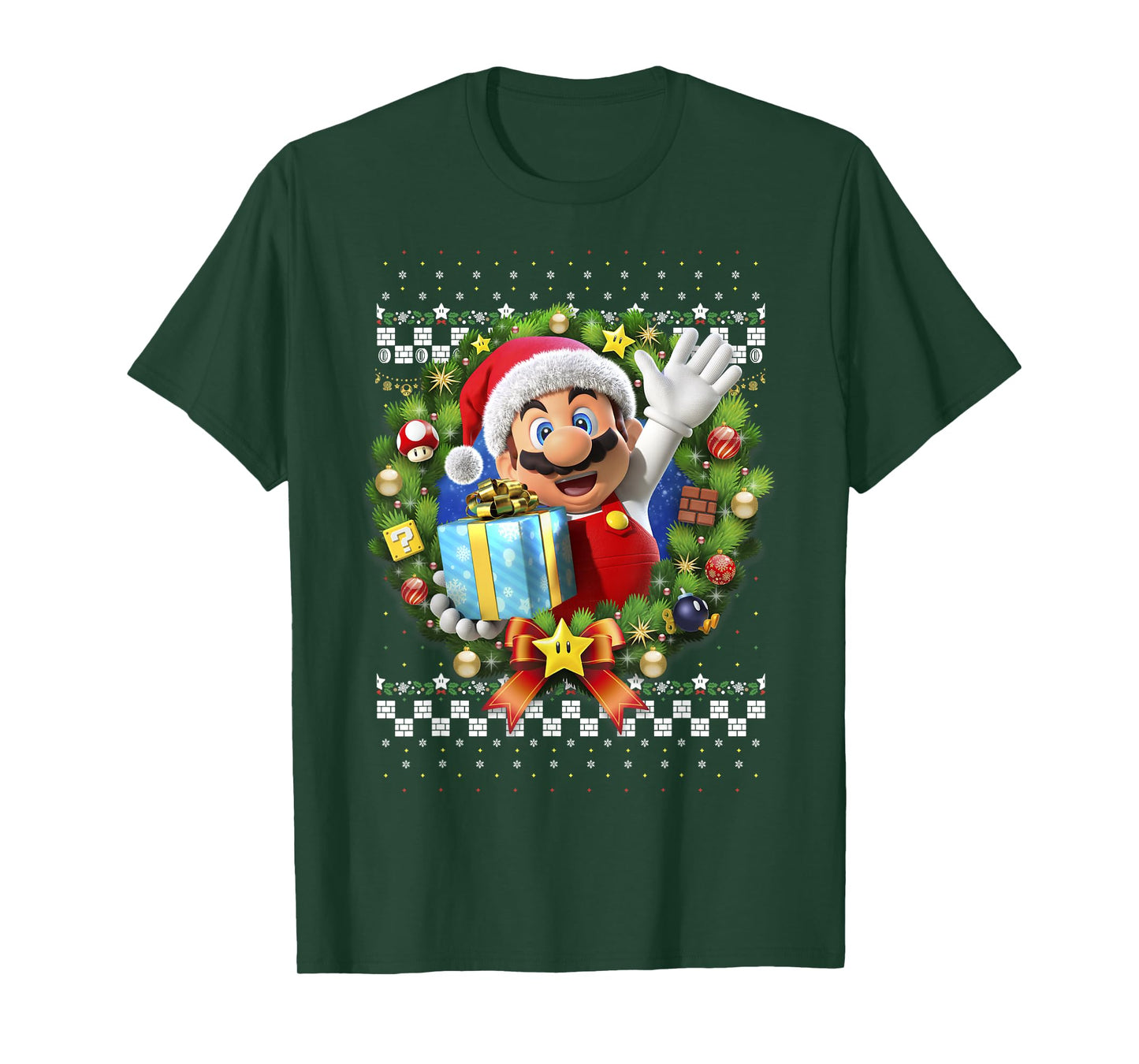 Super Mario Christmas Ugly Sweater Mario Present T-Shirt