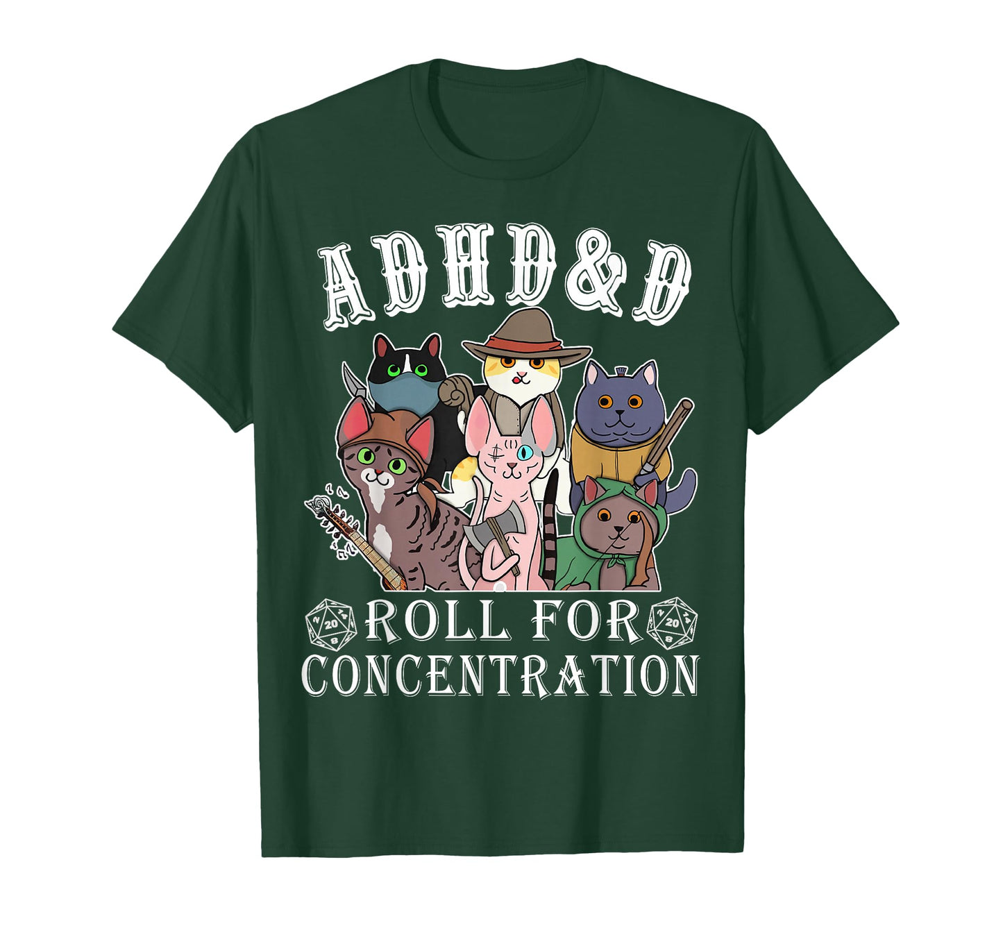 Cats RPG Gamer Roll For Concentration D20 Dice Nerdy Men Kid T-Shirt