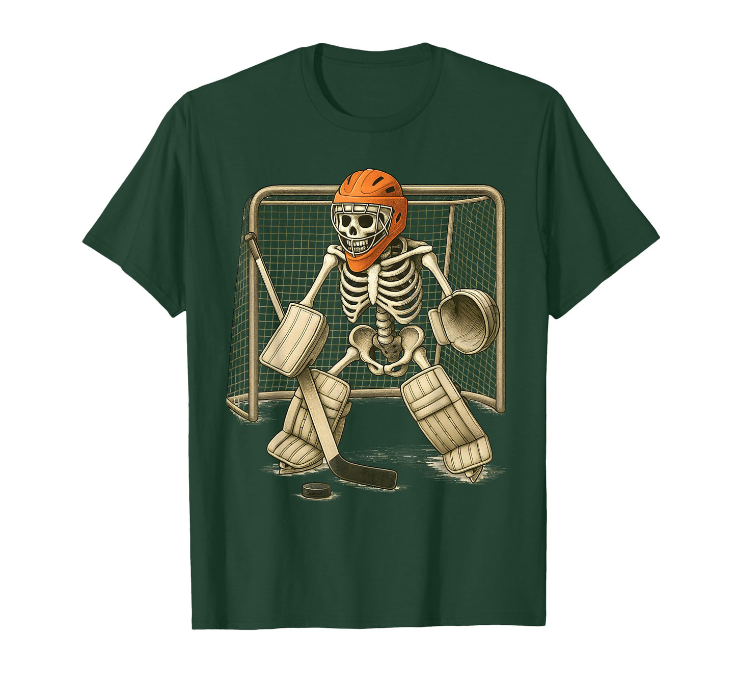 Skeleton Playing ice Hockey Goalie Player Halloween Costume T-Shirt