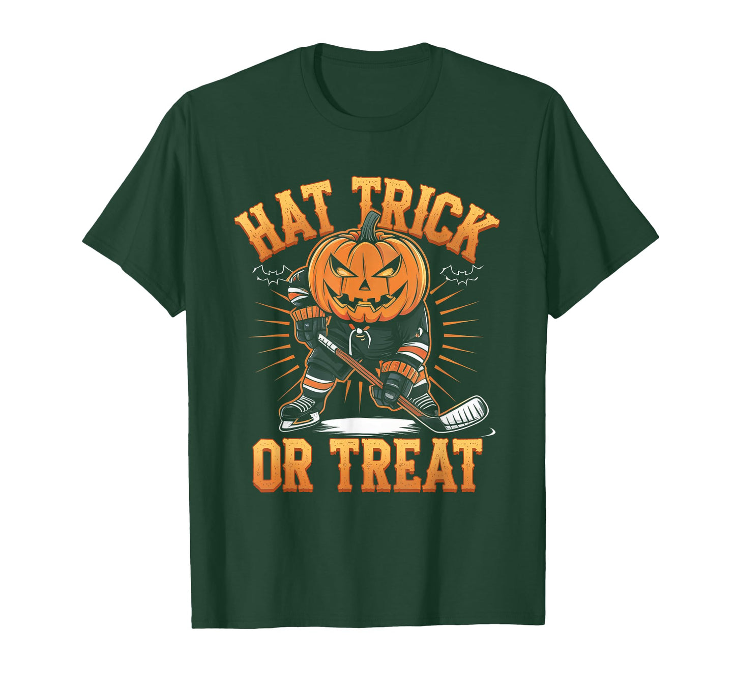Halloween Hat Tricks Or Treat Ice Hockey Player Pumpkin Head T-Shirt