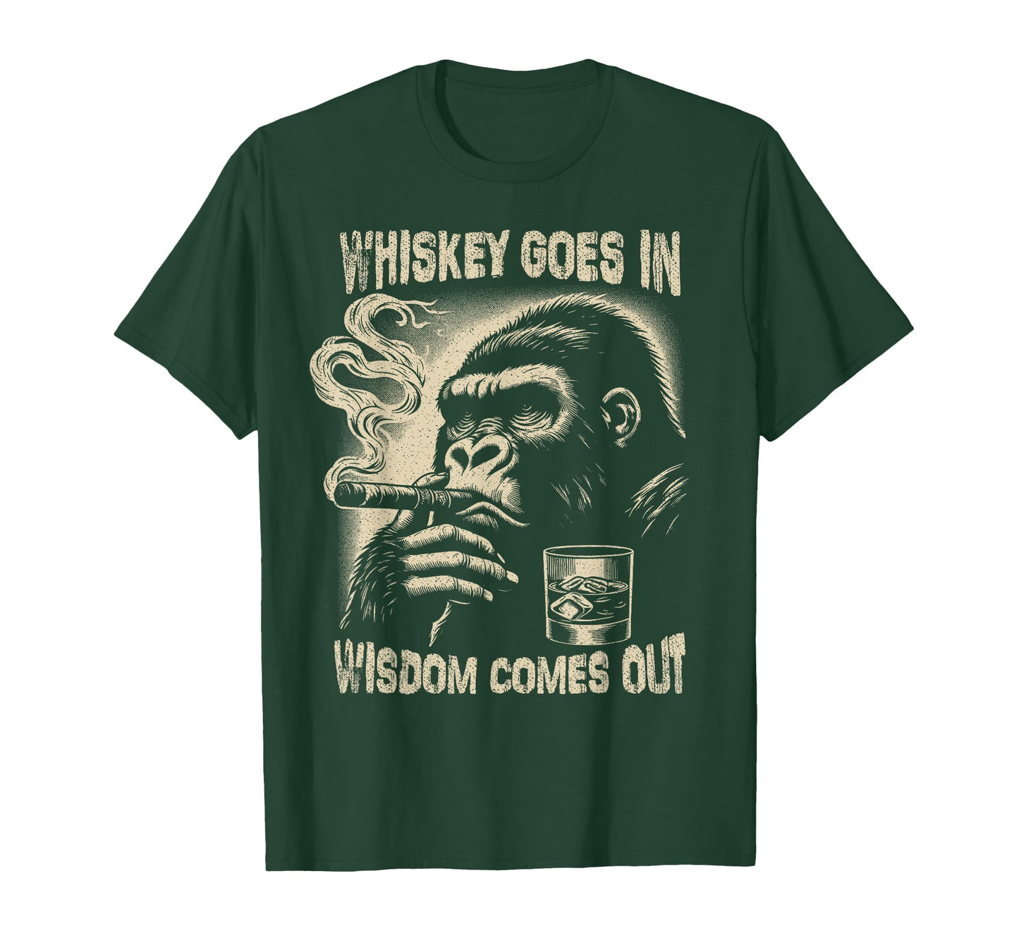 Whiskey Goes in Wisdom Comes Out Monkey Whiskey T-Shirt