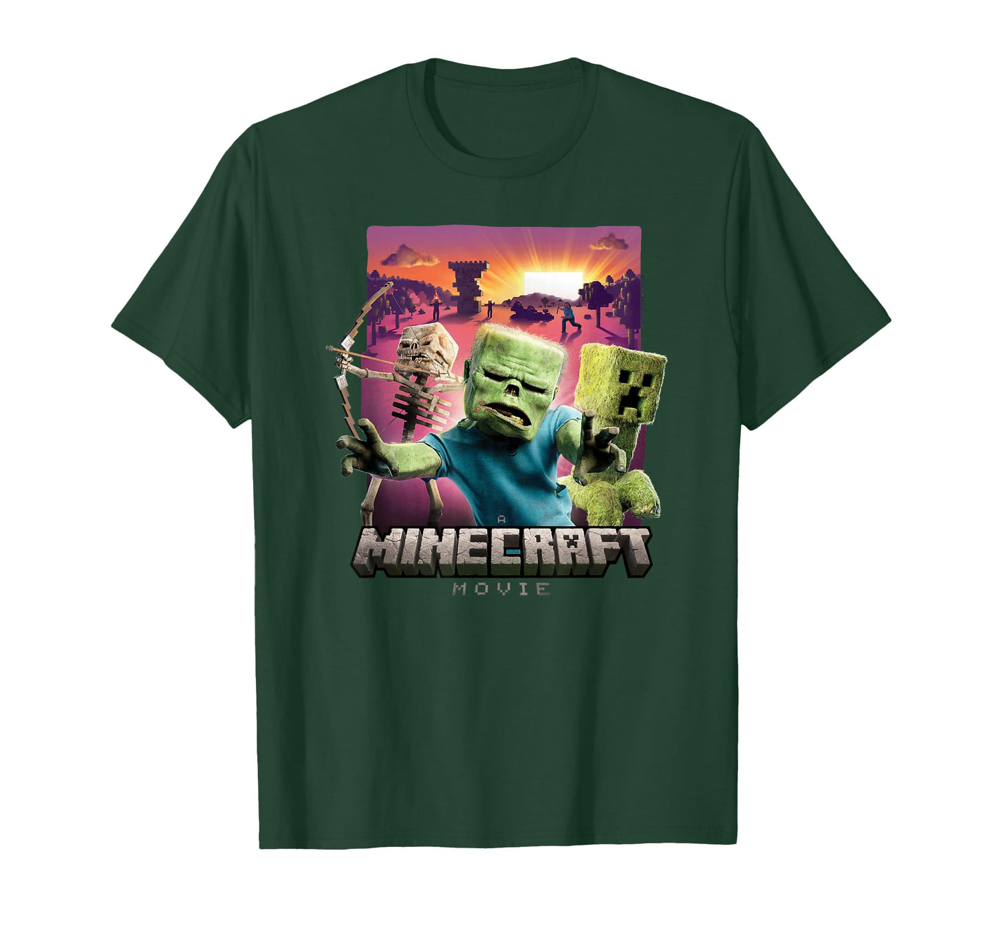 A Minecraft Movie Skeleton Zombie & Creeper Group Portrait T-Shirt