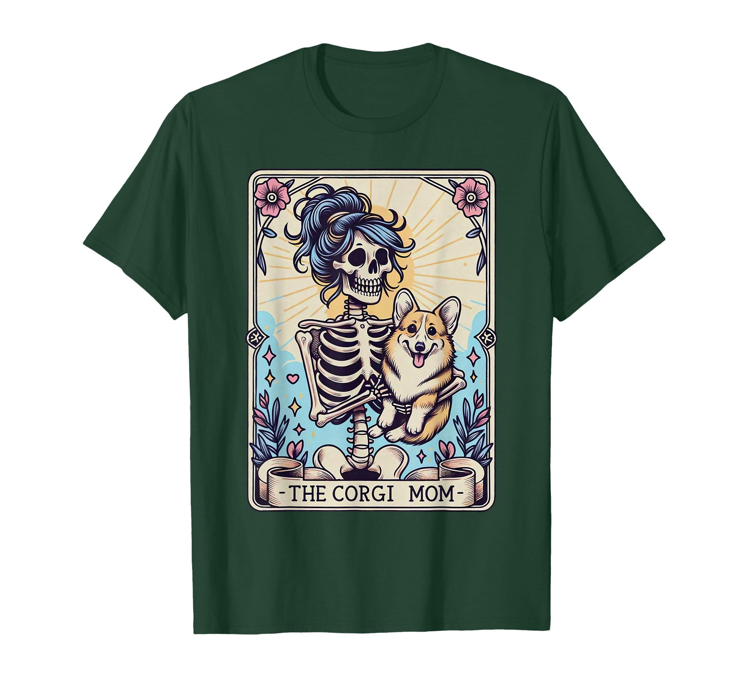 Retro Funny The Corgi Mom Tarot Card Skeleton Halloween T-Shirt